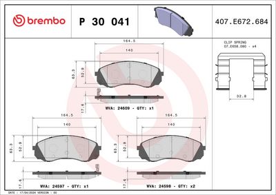 Bremžu uzliku kompl., Disku bremzes BREMBO P 30 041