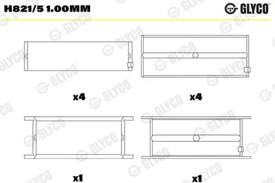 Kloķvārpstas gultnis GLYCO H821/5 1.00mm