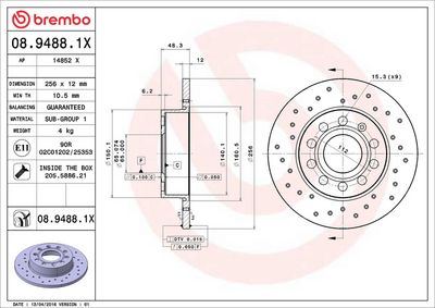Тормозной диск BREMBO 08.9488.1X