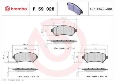 Bremžu uzliku kompl., Disku bremzes BREMBO P 59 028