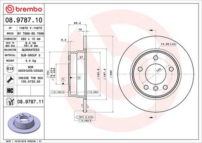 Тормозной диск BREMBO 08.9787.11