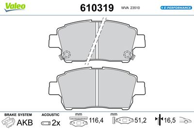 Bremžu uzliku kompl., Disku bremzes VALEO 610319