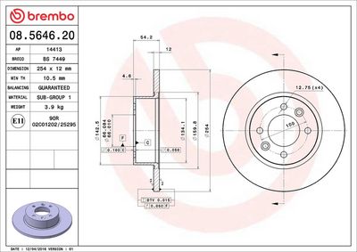 Тормозной диск BREMBO 08.5646.20