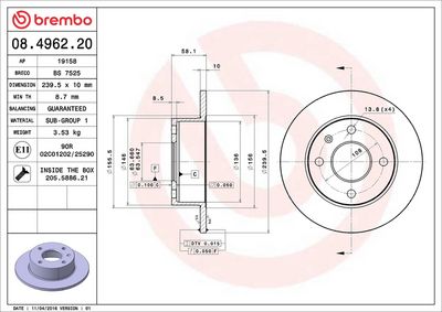 Тормозной диск BREMBO 08.4962.20