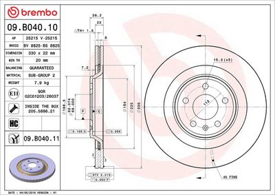 Тормозной диск BREMBO 09.B040.11
