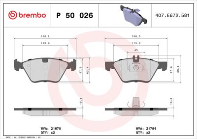 Bremžu uzliku kompl., Disku bremzes BREMBO P 50 026