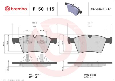 Bremžu uzliku kompl., Disku bremzes BREMBO P 50 115