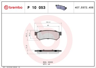 Комплект тормозных колодок, дисковый тормоз BREMBO P 10 053