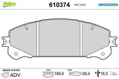 Bremžu uzliku kompl., Disku bremzes VALEO 610374