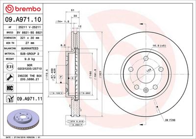 Тормозной диск BREMBO 09.A971.11