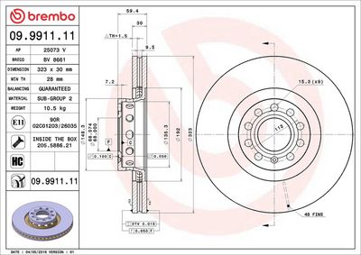 Тормозной диск BREMBO 09.9911.11