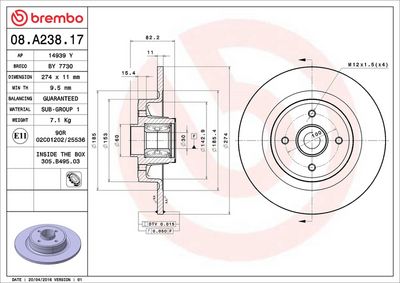 Bremžu diski BREMBO 08.A238.17