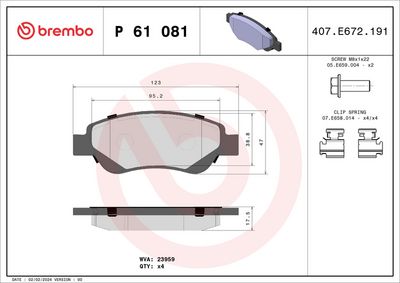 Bremžu uzliku kompl., Disku bremzes BREMBO P 61 081