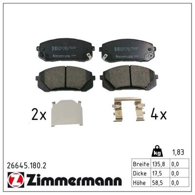Bremžu uzliku kompl., Disku bremzes ZIMMERMANN 26645.180.2