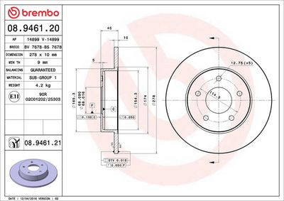 Тормозной диск BREMBO 08.9461.21