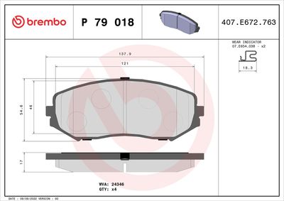 Bremžu uzliku kompl., Disku bremzes BREMBO P 79 018