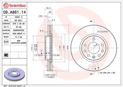 Тормозной диск BREMBO 09.A861.14