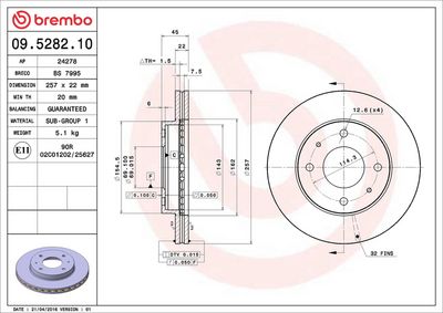 Тормозной диск BREMBO 09.5282.10