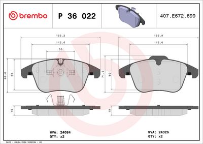 Bremžu uzliku kompl., Disku bremzes BREMBO P 36 022