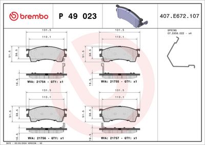 Комплект тормозных колодок, дисковый тормоз BREMBO P 49 023