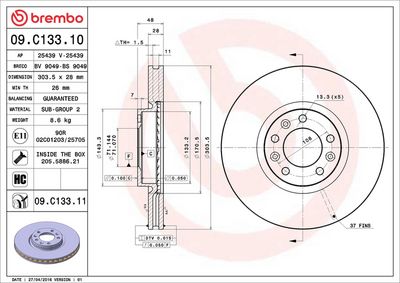 Тормозной диск BREMBO 09.C133.11