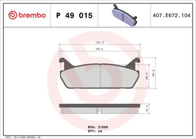 Комплект тормозных колодок, дисковый тормоз BREMBO P 49 015