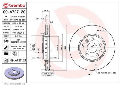 Тормозной диск BREMBO 09.A727.21