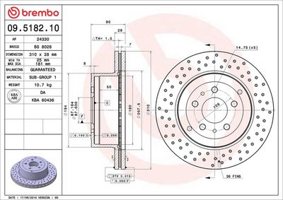 Тормозной диск BREMBO 09.5182.10