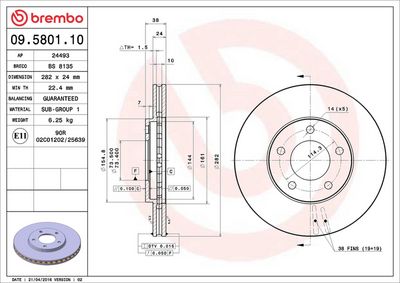 Тормозной диск BREMBO 09.5801.10