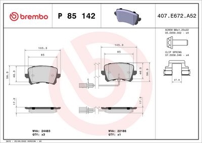 Bremžu uzliku kompl., Disku bremzes BREMBO P 85 142
