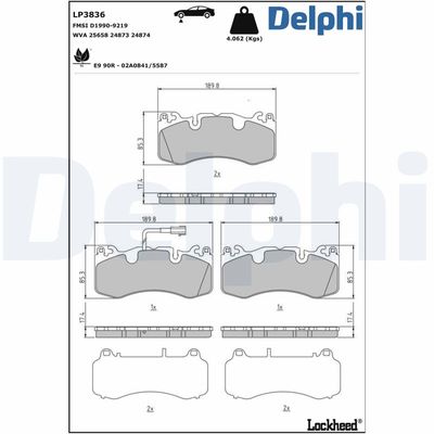 Комплект тормозных колодок, дисковый тормоз DELPHI LP3836