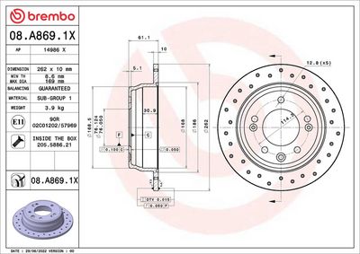 Тормозной диск BREMBO 08.A869.1X