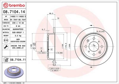 Тормозной диск BREMBO 08.7104.14