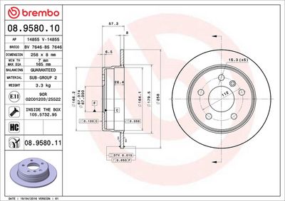 Bremžu diski BREMBO 08.9580.11