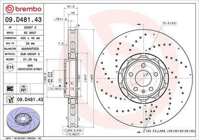 Тормозной диск BREMBO 09.D481.43