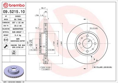 Тормозной диск BREMBO 09.5215.10
