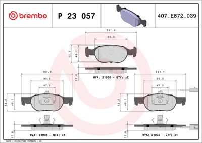 Bremžu uzliku kompl., Disku bremzes BREMBO P 23 057