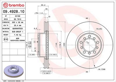 Тормозной диск BREMBO 09.4928.10