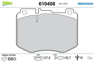 Bremžu uzliku kompl., Disku bremzes VALEO 610408