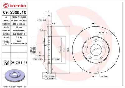 Тормозной диск BREMBO 09.9368.11