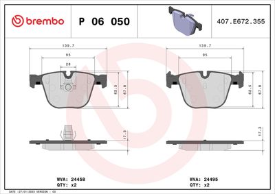 Комплект тормозных колодок, дисковый тормоз BREMBO P 06 050