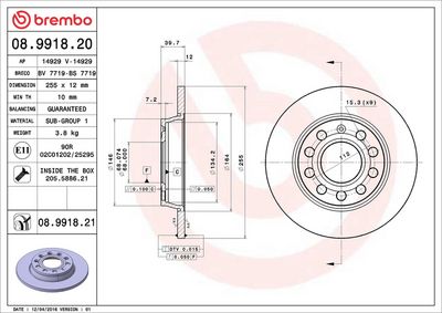 Тормозной диск BREMBO 08.9918.20