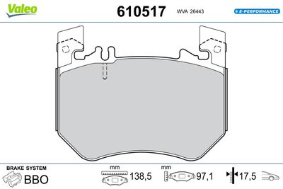 Bremžu uzliku kompl., Disku bremzes VALEO 610517