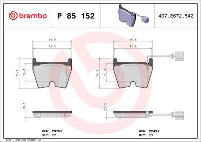 Bremžu uzliku kompl., Disku bremzes BREMBO P 85 152
