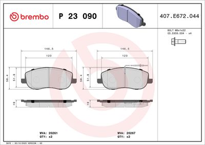 Bremžu uzliku kompl., Disku bremzes BREMBO P 23 090