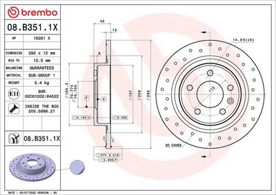 Тормозной диск BREMBO 08.B351.1X