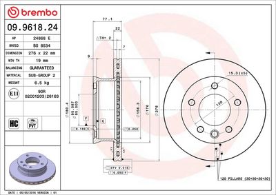 Тормозной диск BREMBO 09.9618.24