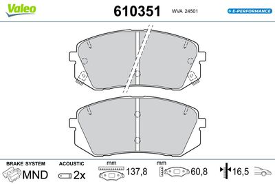 Bremžu uzliku kompl., Disku bremzes VALEO 610351