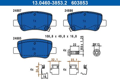 Bremžu uzliku kompl., Disku bremzes ATE 13.0460-3853.2