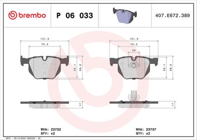 Bremžu uzliku kompl., Disku bremzes BREMBO P 06 033X